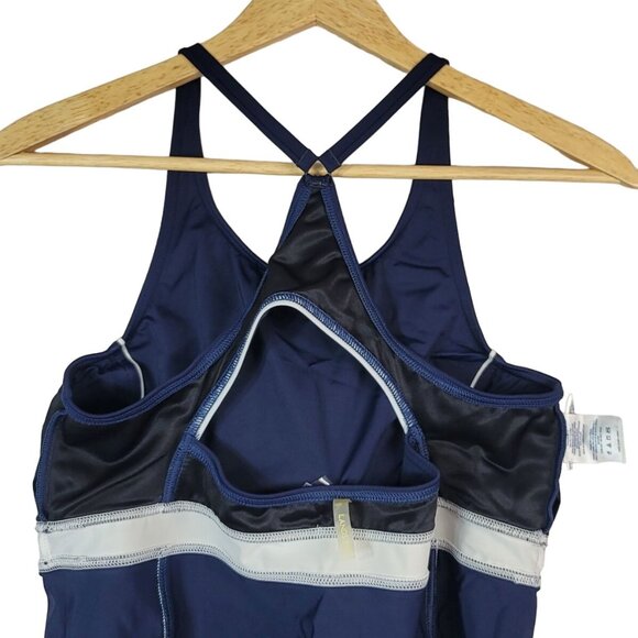 Lands' End Womens Tankini Blue Size 12 Shelf Bra Modest Scoop Neck Racerback - Picture 7 of 10